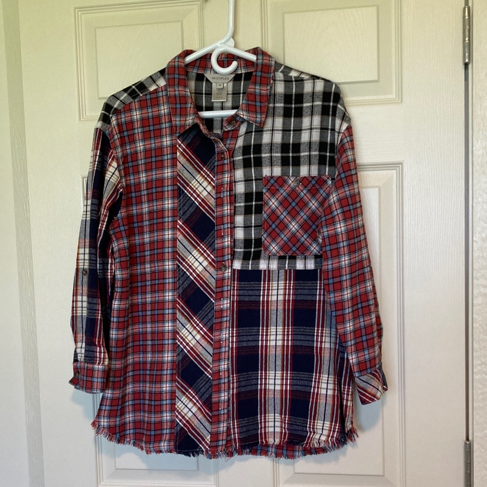 Multiples patchwork flannel shirt sz M like new